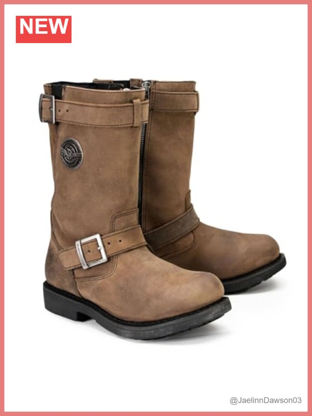 Full-Grain Leather Women's Engineer Motorcycle Mid-Calf Boots